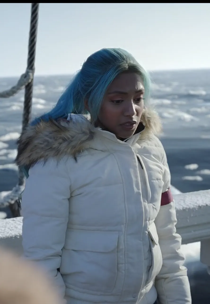 One Piece S02 Charithra Chandran White Puffer Jacket one piece s02 puffer jacket