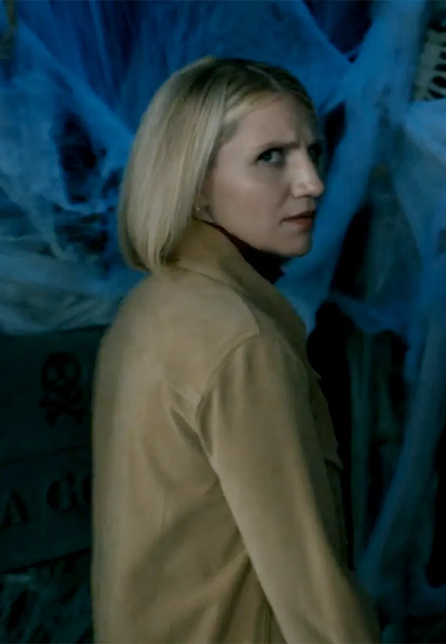 Elsbeth S03 Annaleigh Ashford Suede Leather Jacket annaleigh ashford beige jacket