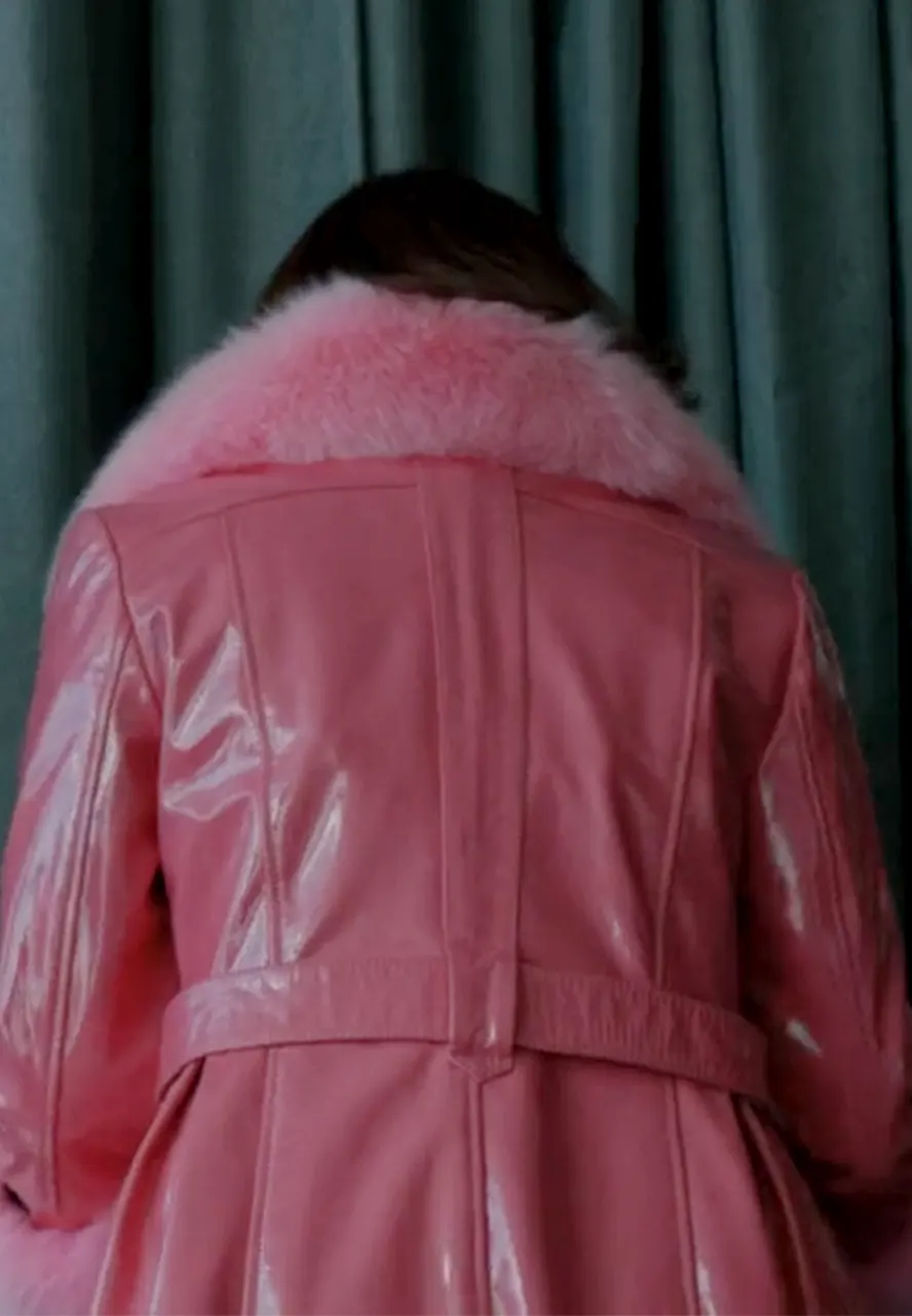 Elsbeth S03 Carrie Preston Long Pink Leather Coat carrie preston coat