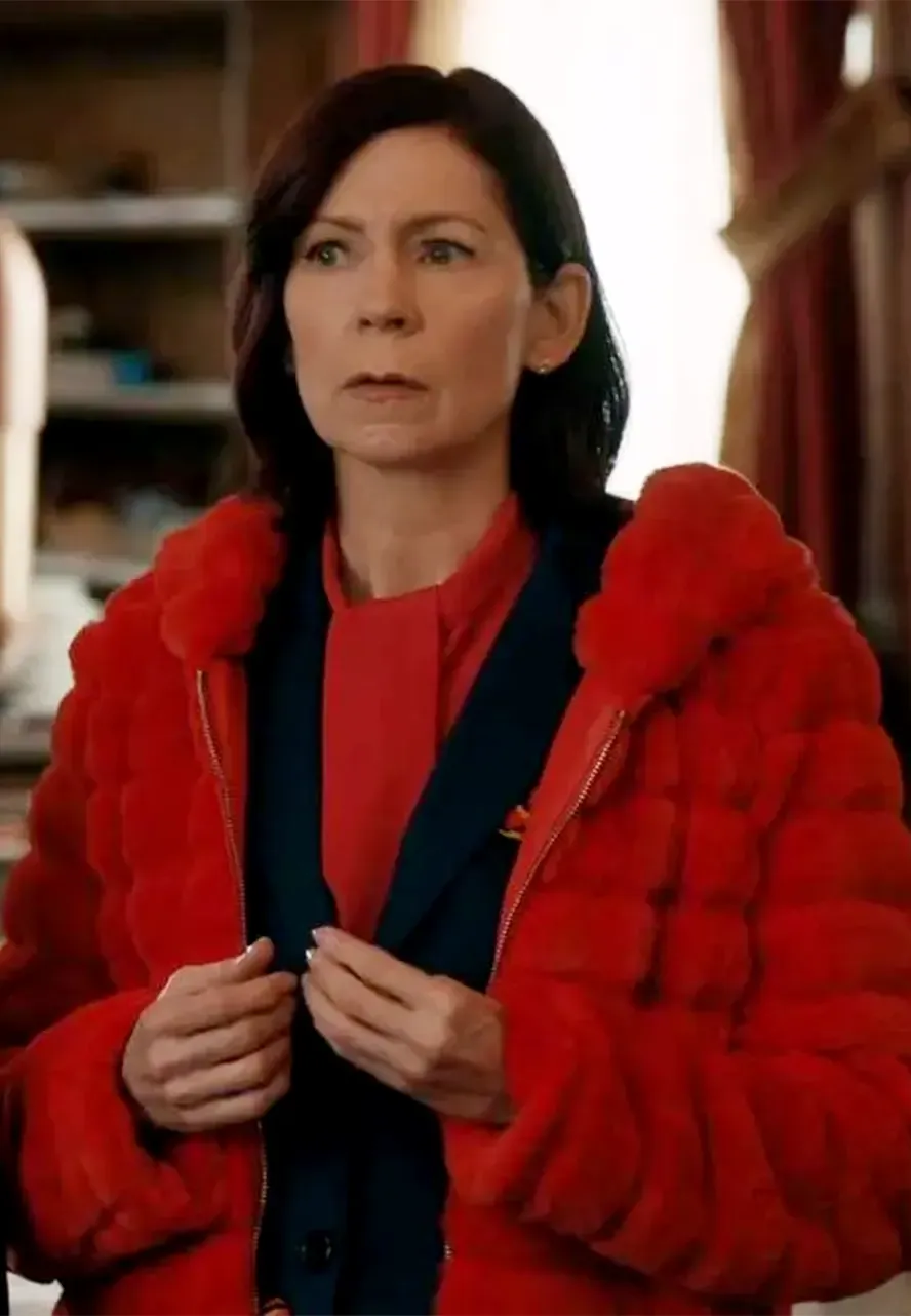 Elsbeth S02 Carrie Preston Red Faux Fur Coat carrie preston red coat