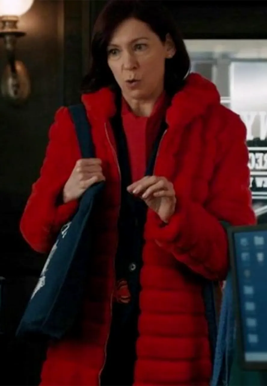 Elsbeth S02 Carrie Preston Red Faux Fur Coat carrie preston red faux fur coat