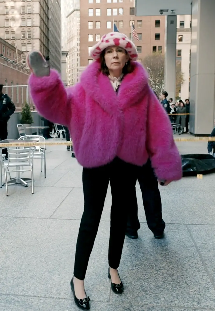 Elsbeth S02 Carrie Preston Pink Faux Fur Cropped Jacket elsbeth tascioni cropped jacket