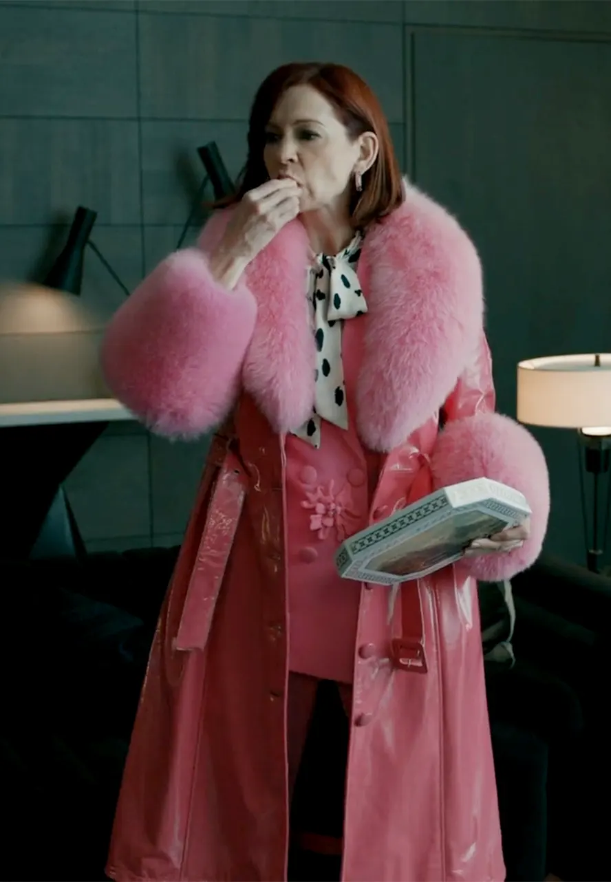 Elsbeth S03 Carrie Preston Long Pink Leather Coat elsbeth tascioni pink coat