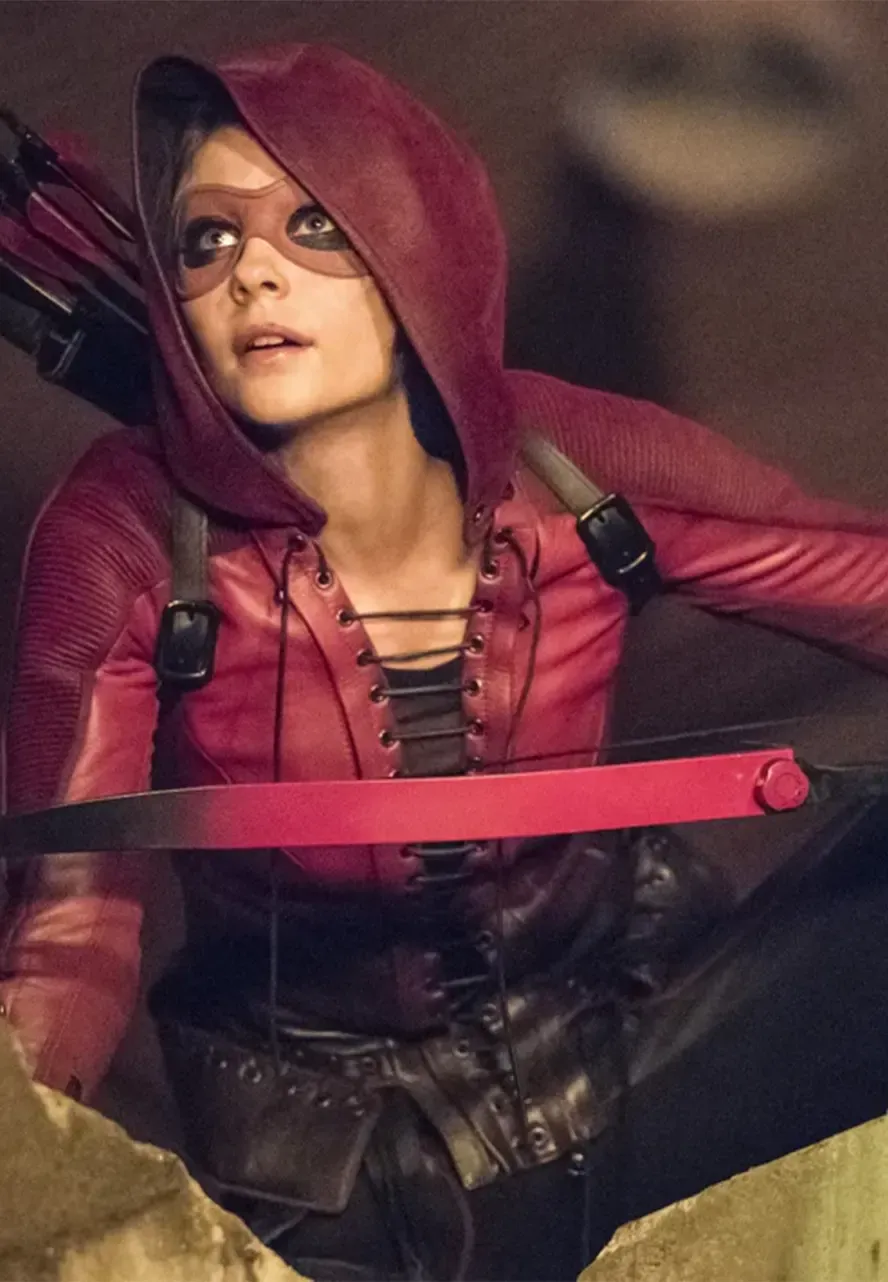 Willa Holland Arrow S04 Thea Queen Leather Jacket thea queen hooded leather jacket