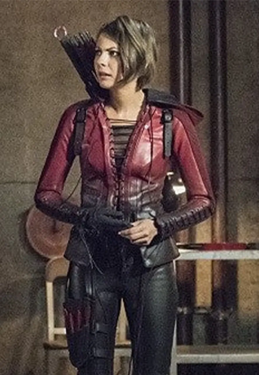 Willa Holland Arrow S04 Thea Queen Leather Jacket thea queen leather jacket