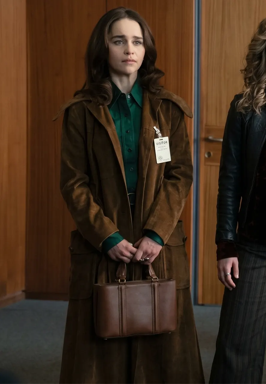 Ponies S01 Emilia Clarke Suede Leather Coat bea brown suede coat