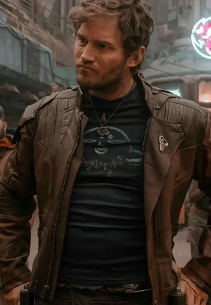 The Guardians of the Galaxy Holiday Special Star Lord Leather Jacket brown leather jacket chris pratt