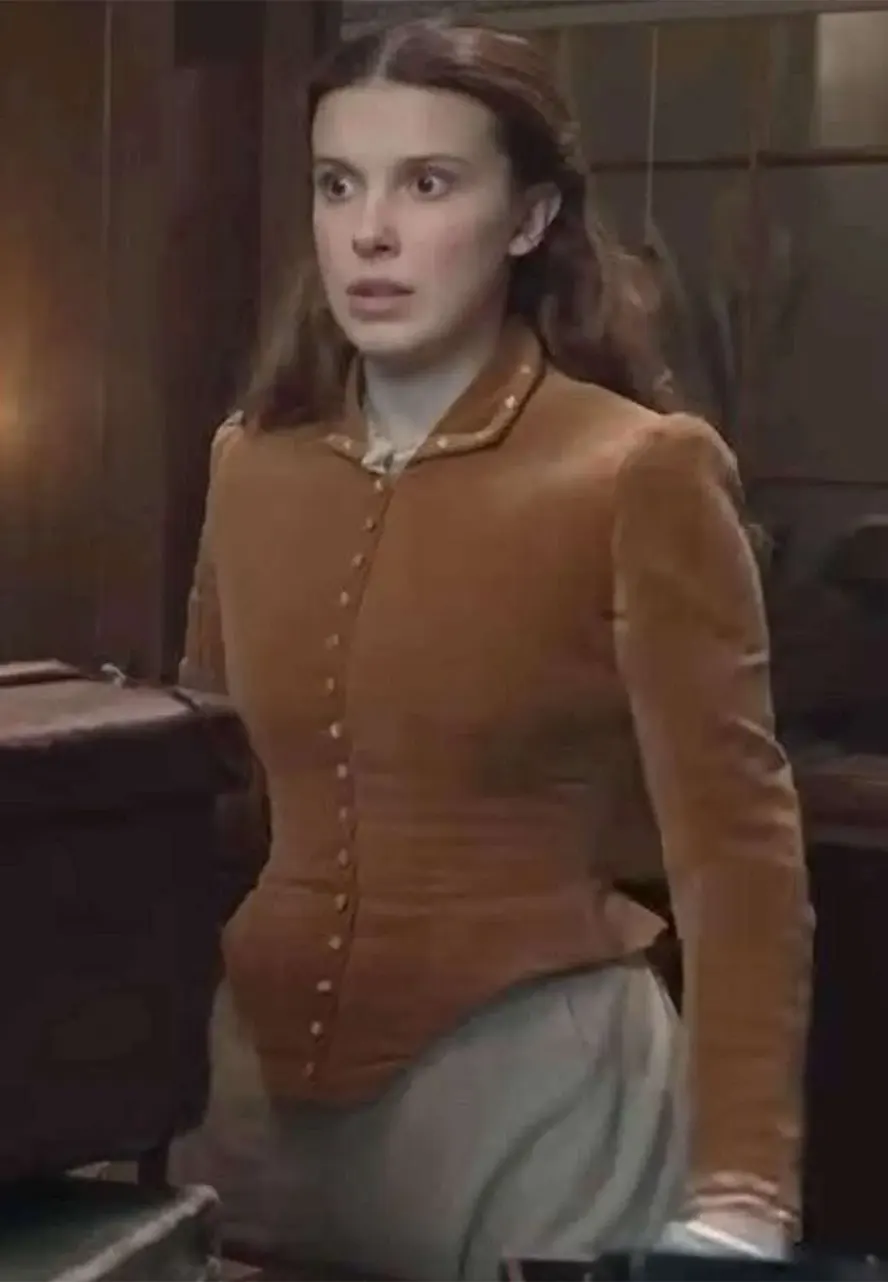 Millie Bobby Brown Enola Holmes 2 Velvet Jacket brown velvet jacket womens