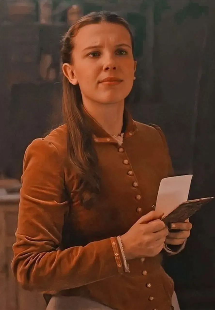 Millie Bobby Brown Enola Holmes 2 Velvet Jacket brown velvet jacket
