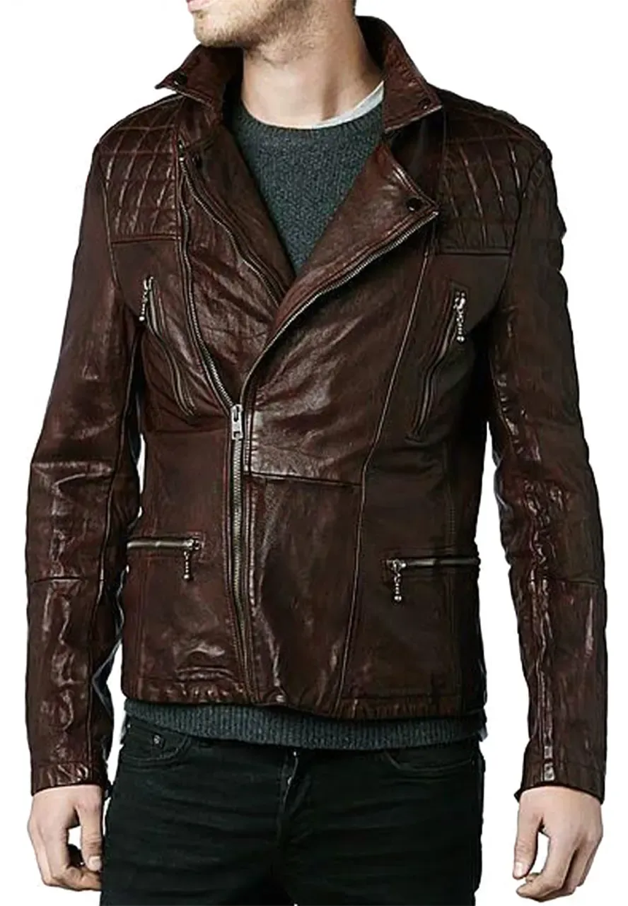 Eddie Redmayne Motorcycle Brown Leather Jacket eddie redmayne quilted leather jacket