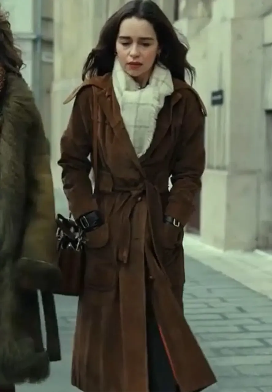 Ponies S01 Emilia Clarke Suede Leather Coat emilia clarke brown suede leather coat