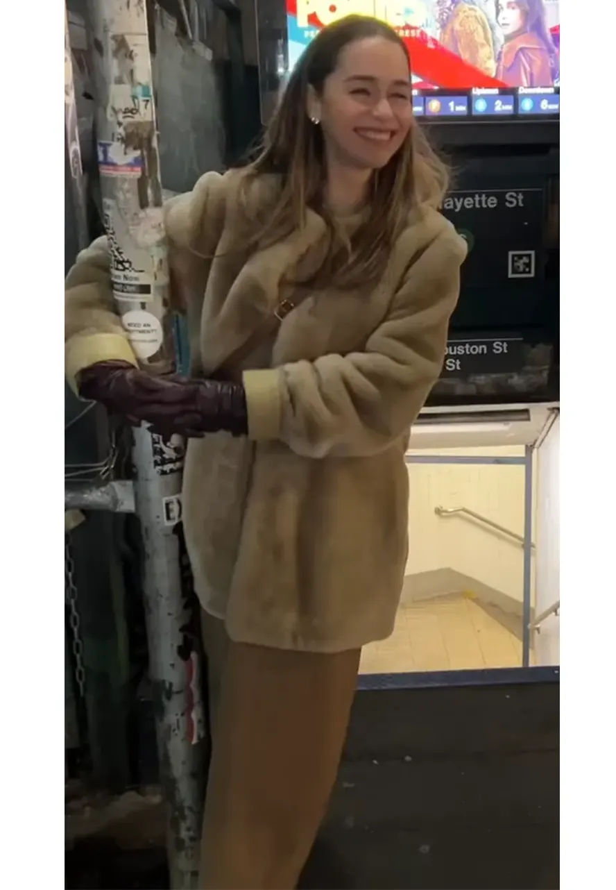 Ponies S01 Emilia Clarke Faux Fur Coat emilia clarke faux fur coat