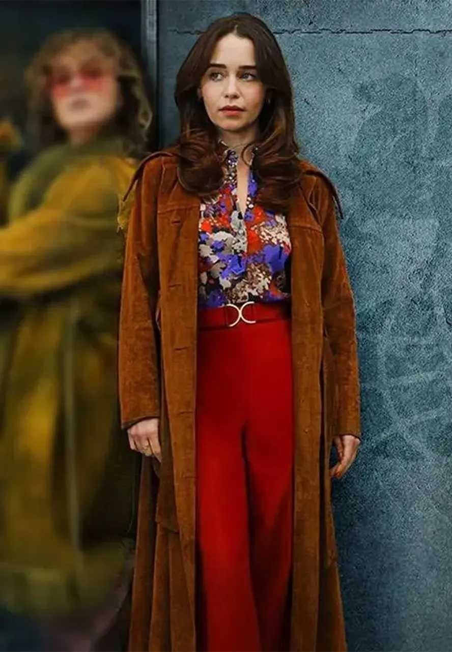 Ponies S01 Emilia Clarke Suede Leather Coat emilia clarke suede leather coat