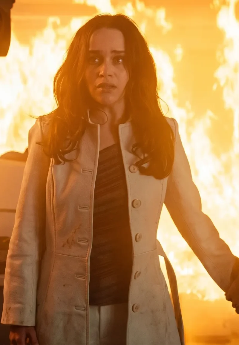 emilia clarke white trench coat