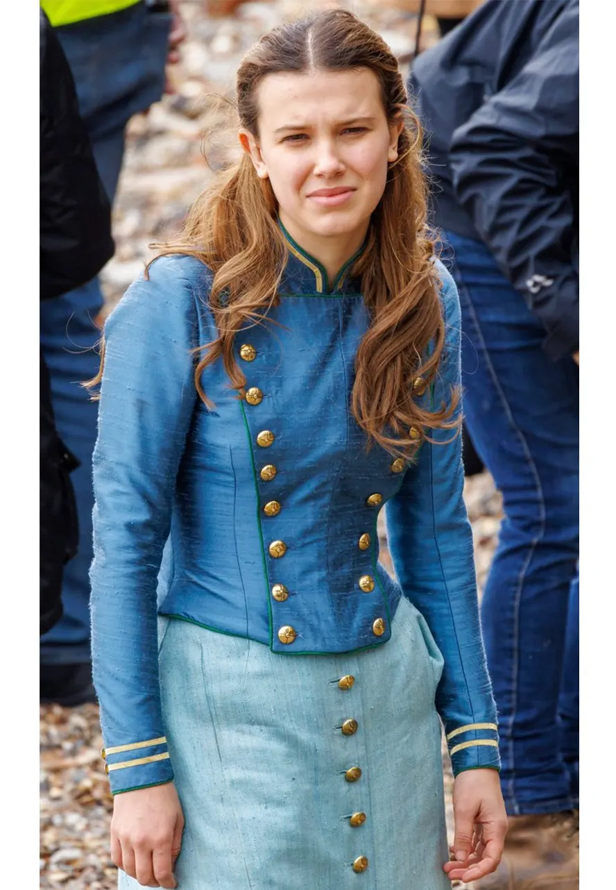 Millie Bobby Brown Enola Holmes 2 Blue Jacket enola holmes 2 blue jacket