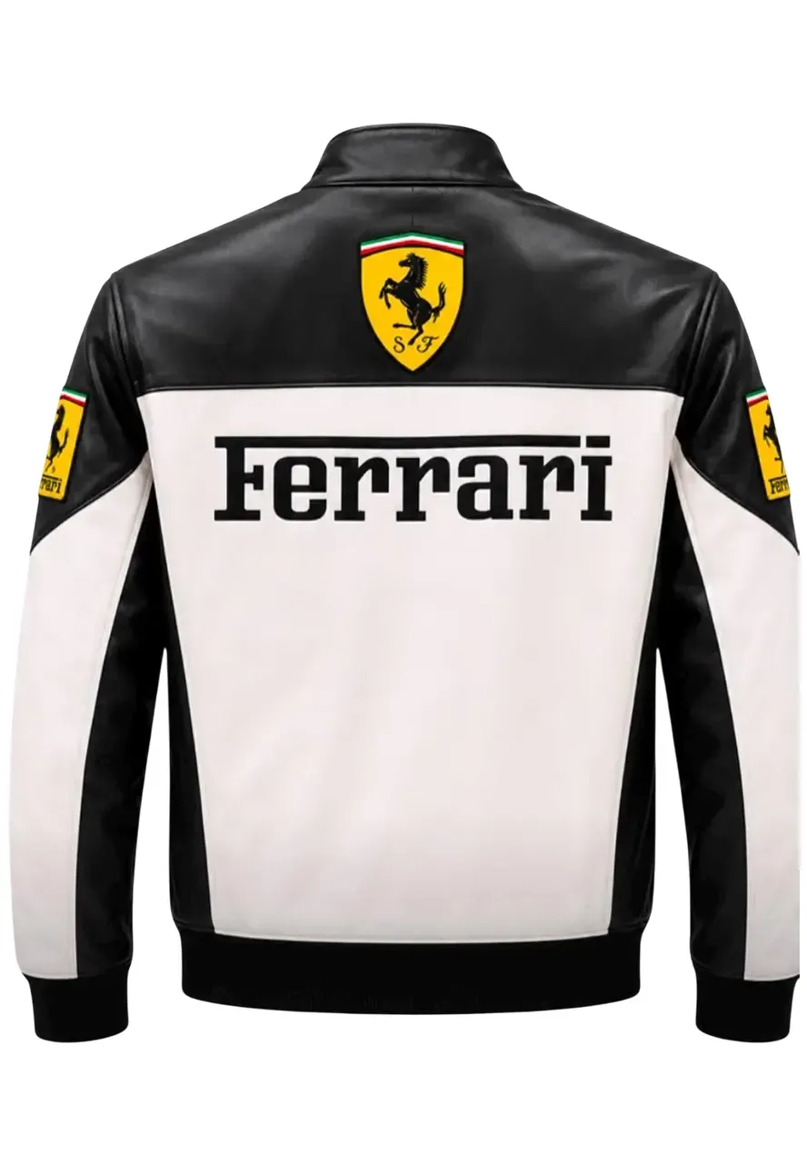 Ferrari Black and White Leather Jacket ferrari black and white jacket