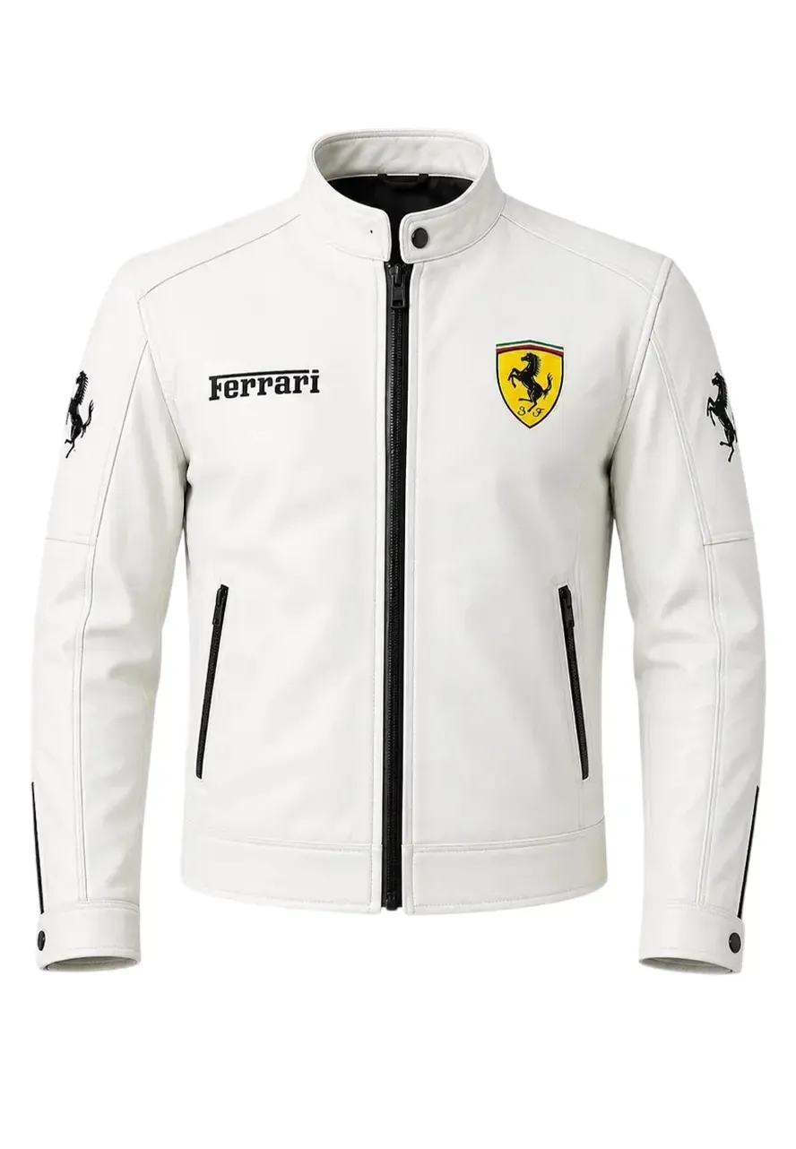 Formula 1 Ferrari White Leather Jacket ferrari white leather jacket