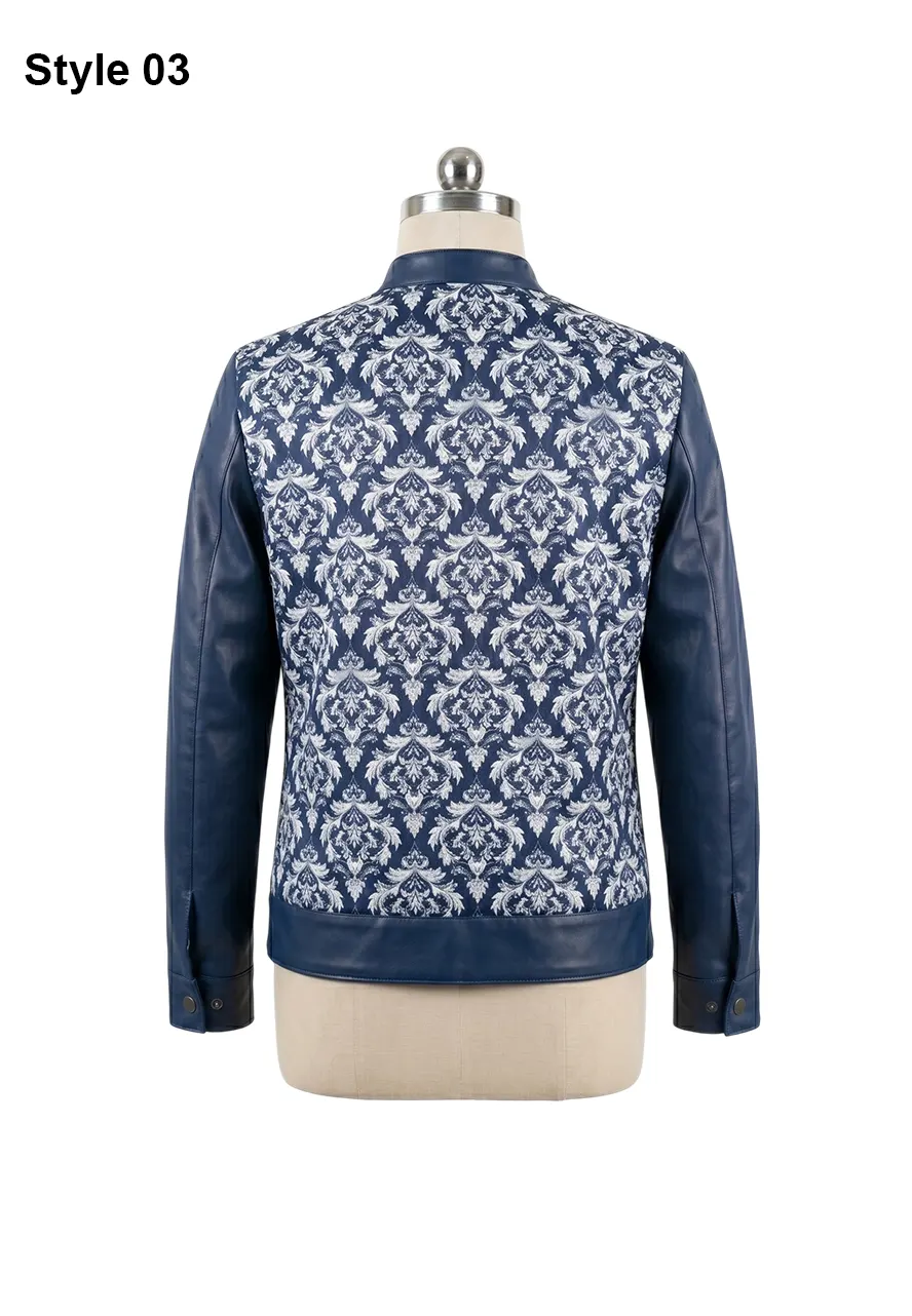Crimson Damask Jacquard Jacket floral print leather sleeves jacket