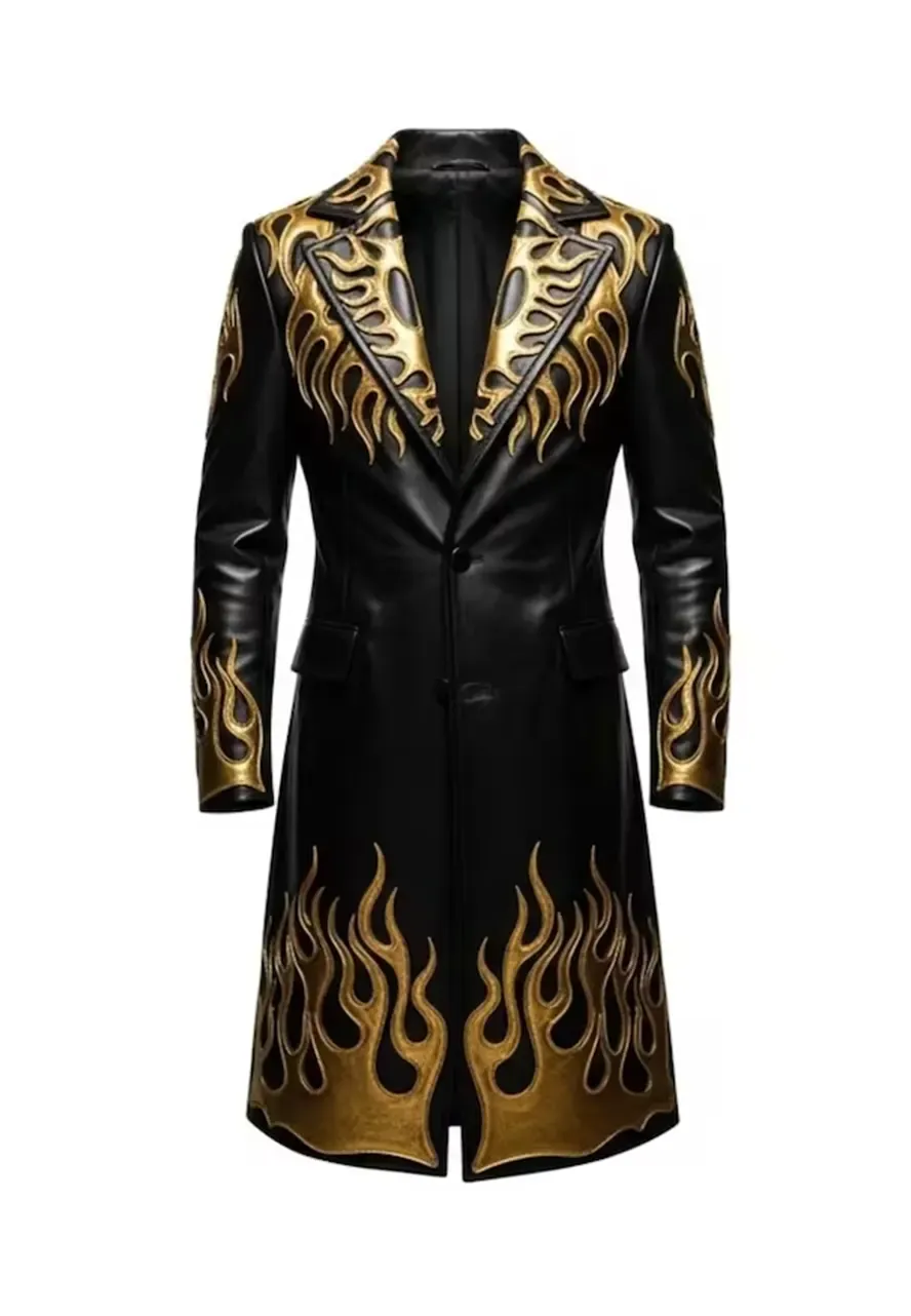 Men's Black Leather Gothic Long Coat gothic long coat