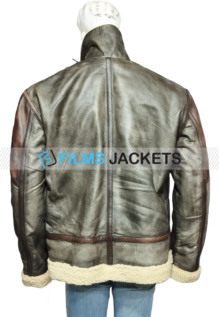 Men's WFJ02 Brown and Grey Shearling Leather Jacket mens shearling leather jacket