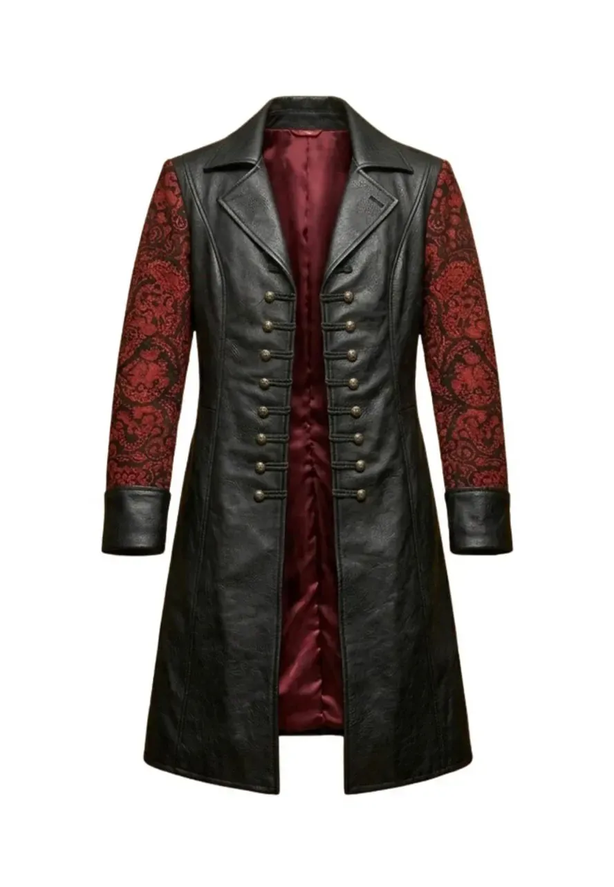 Gothic Black Leather Military Trench Coat military trench coat