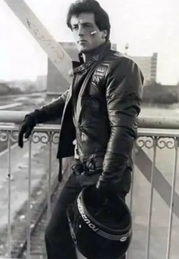 rocky 3 sylvester stallone black leather jacket