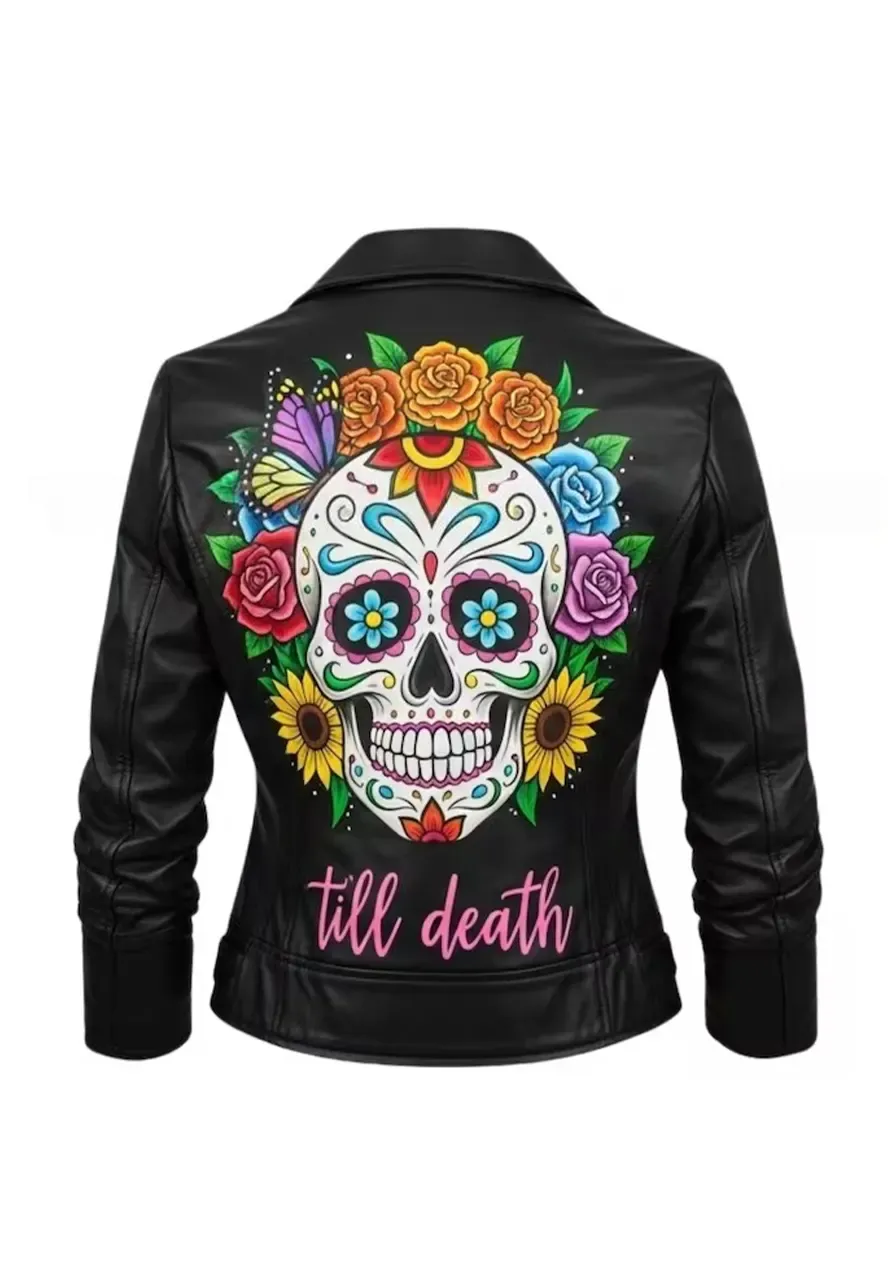 Women’s Sugar Skull Leather Jacket sugar skull leather jacket