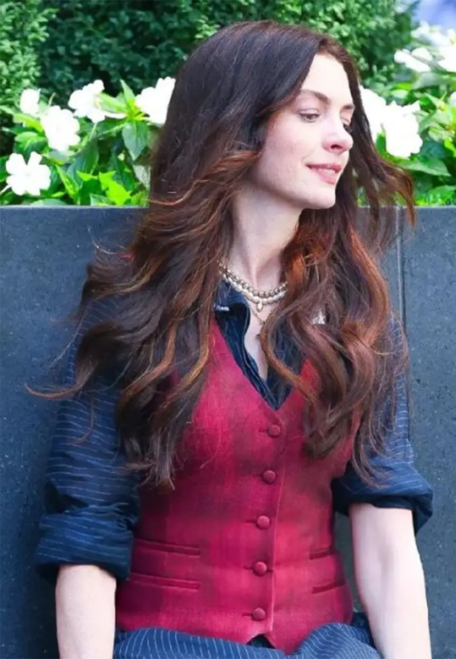 The Devil Wears Prada 2 Anne Hathaway Vest the devil wears prada 2 red vest