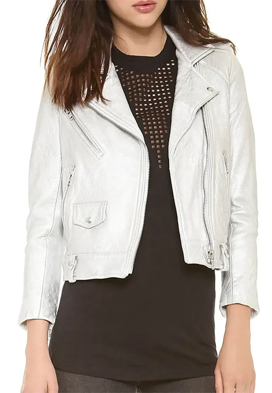 Arrow S04 Thea Queen Silver Leather Jacket thea queen leather jacket