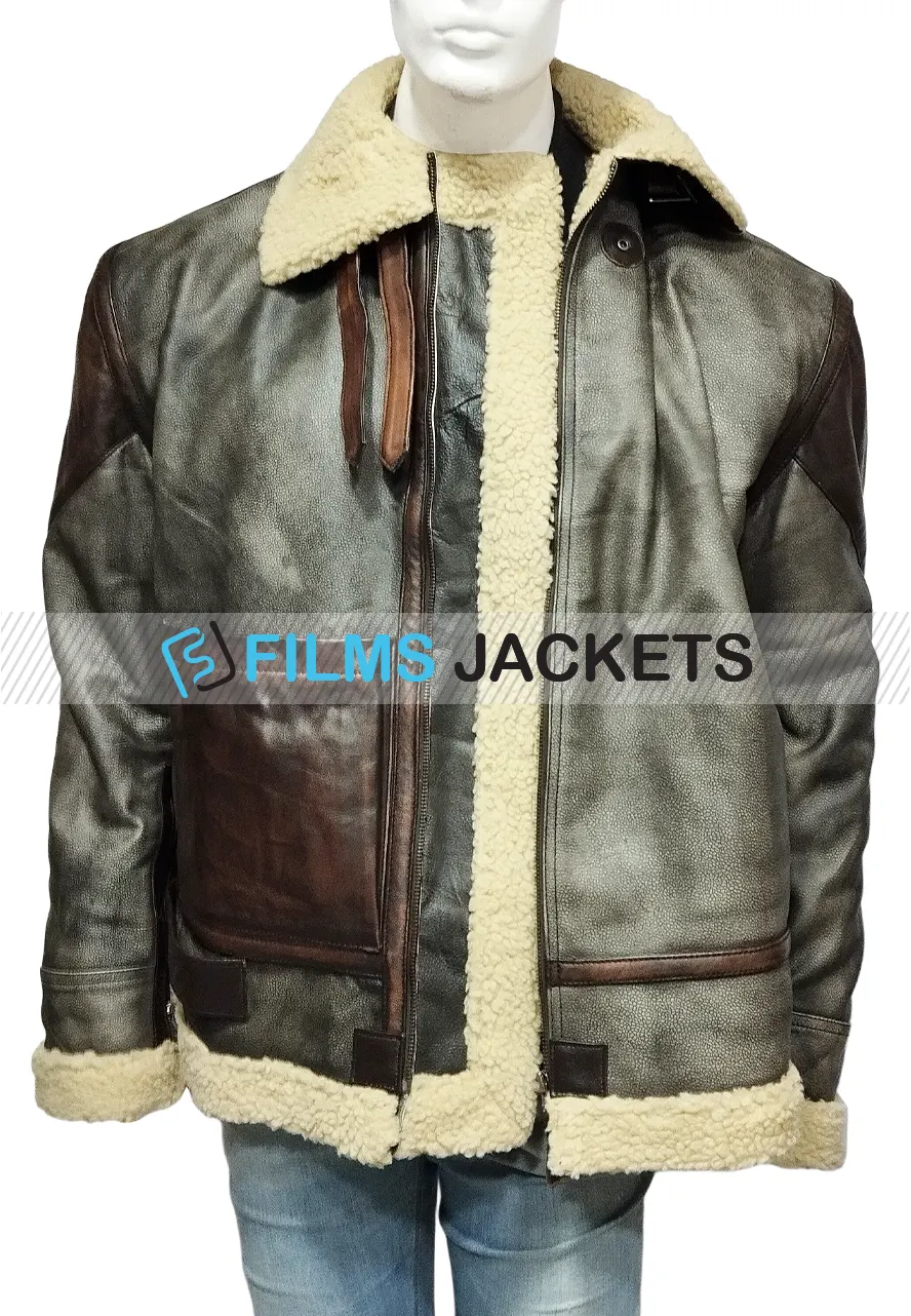 Men's WFJ02 Brown and Grey Shearling Leather Jacket wfj02 grey leather jacket