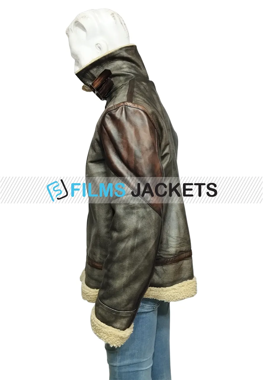 Men's WFJ02 Brown and Grey Shearling Leather Jacket wfj02 grey leather shearling jacket