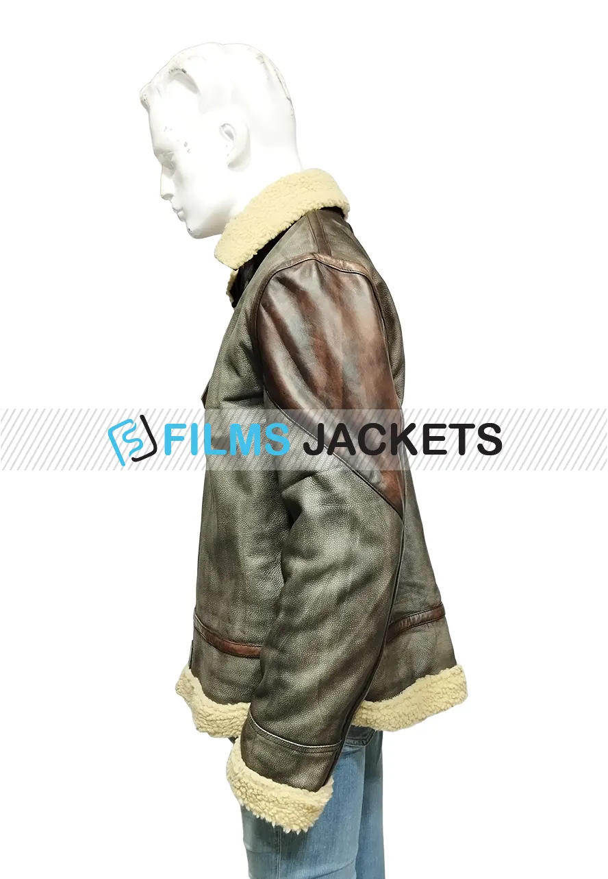 Men's WFJ02 Brown and Grey Shearling Leather Jacket wfj02 leather shearling jacket
