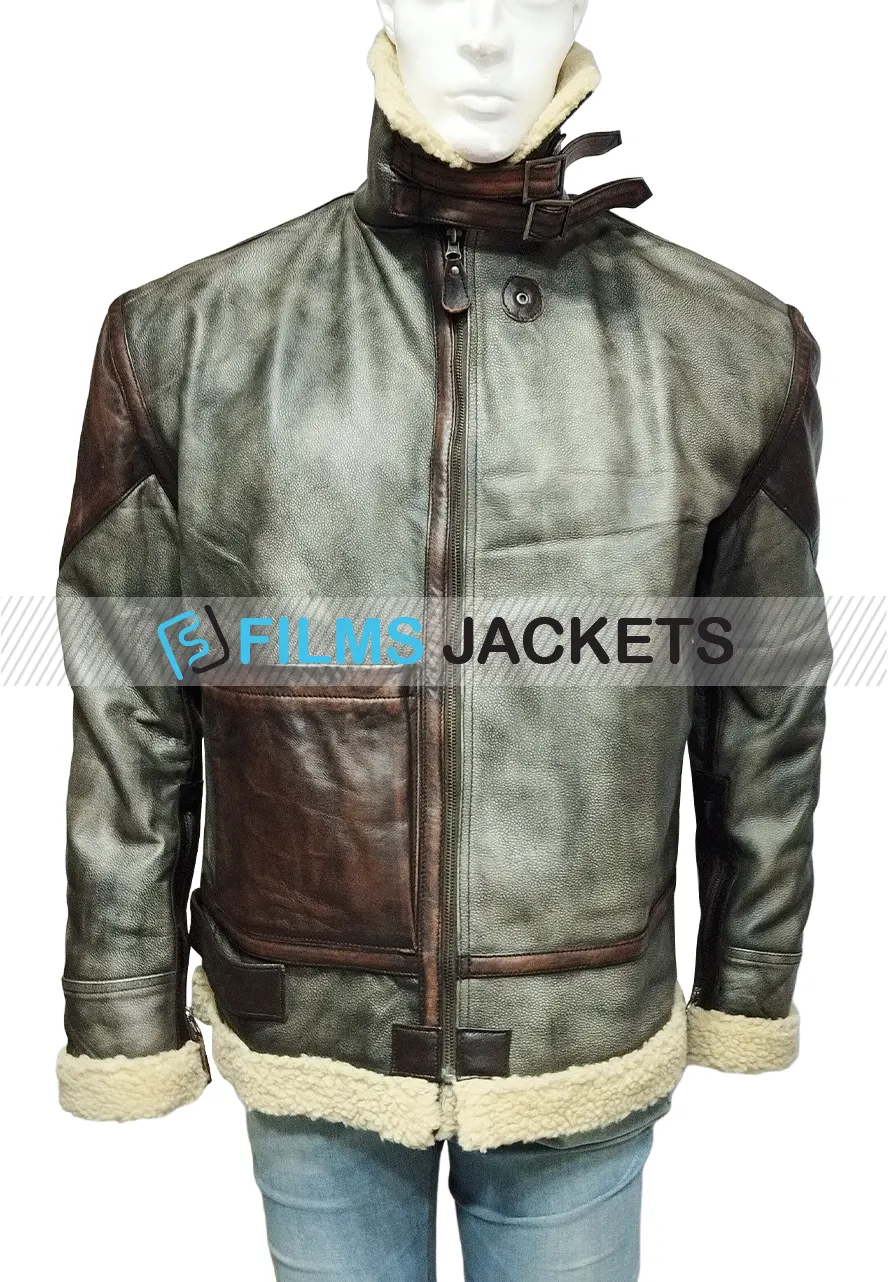 Men's WFJ02 Brown and Grey Shearling Leather Jacket wfj02 shearling leather jacket
