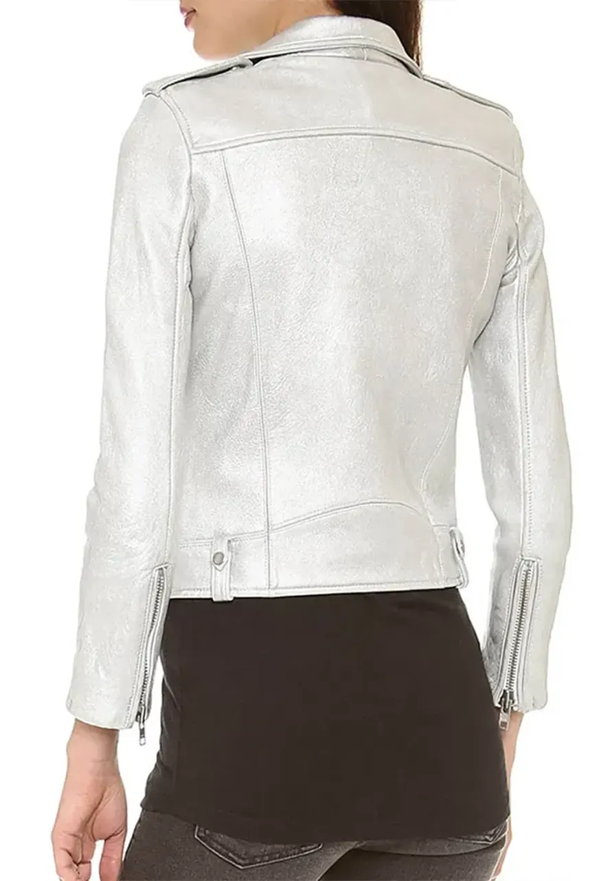 Arrow S04 Thea Queen Silver Leather Jacket willa holland leather jacket