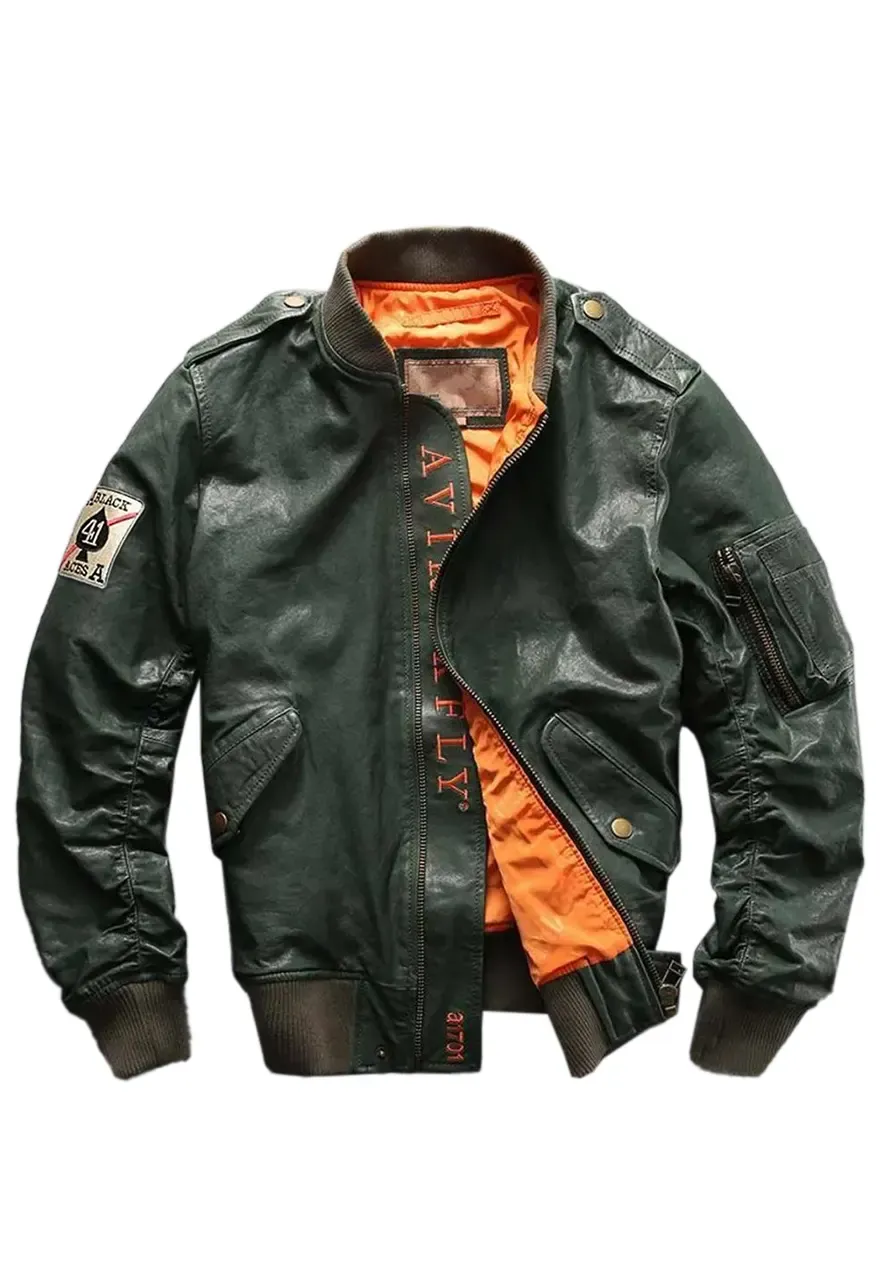 Avirex Ace of Spades Leather Bomber Jacket avirex ace of spades bomber leather jacket