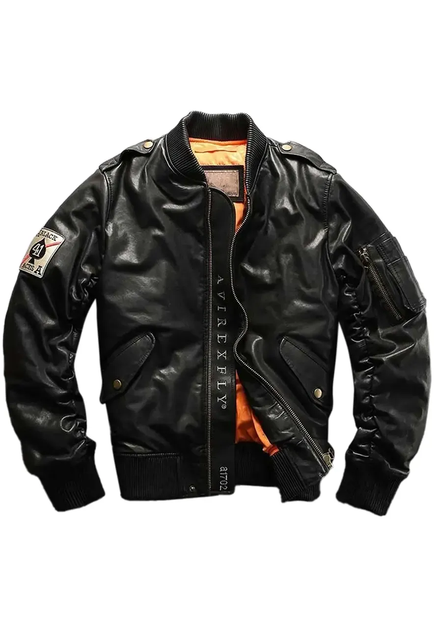 Avirex Ace of Spades Leather Bomber Jacket avirex ace of spades leather bomber jacket