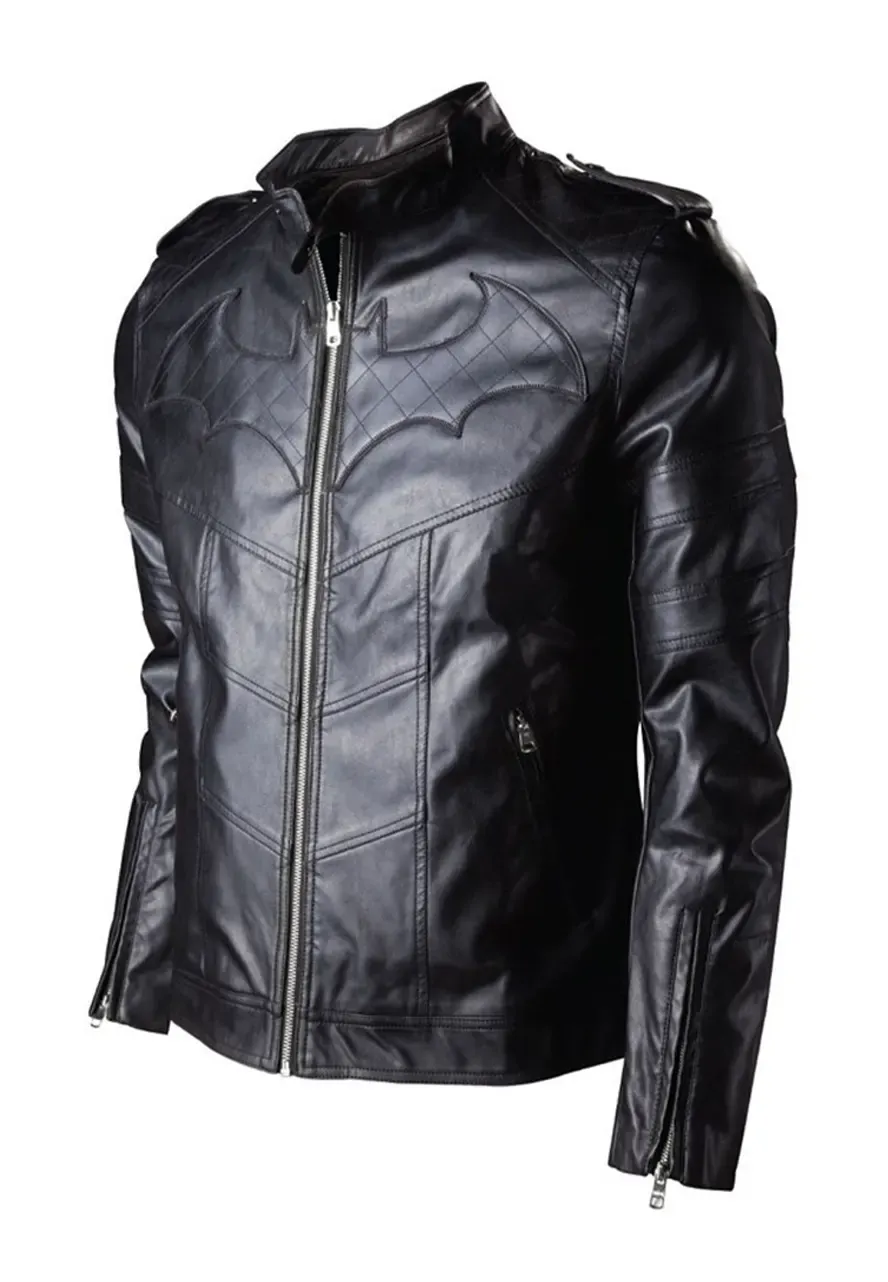 Batman Arkham Knight Black Leather Quilted Logo Jacket batman arkham knight jacket