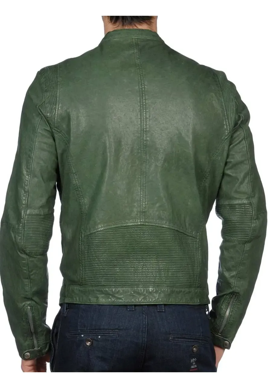 Men's Casual Wear Green Leather Motorcycle Jacket biker green jacket