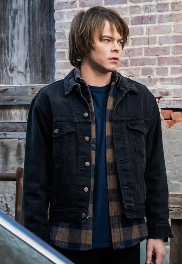 charlie heaton black cotton jacket