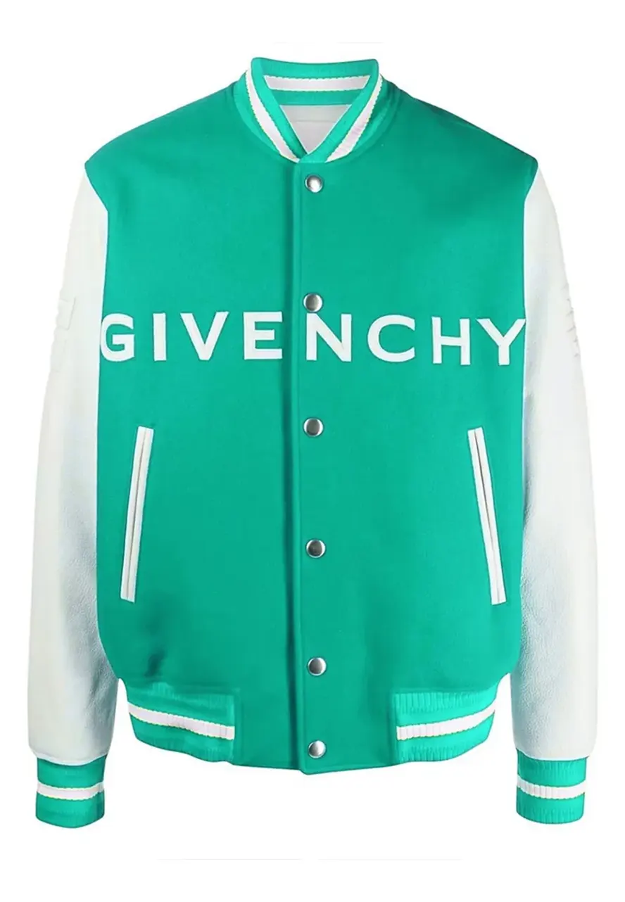 Givenchy Logo Varsity Jacket givenchy aqua green and white varsity jacket