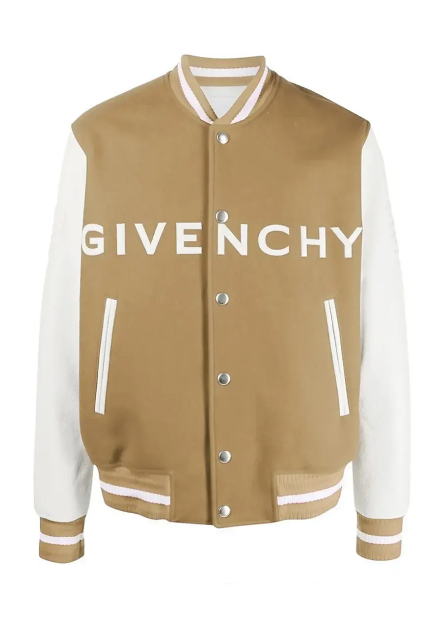Givenchy Logo Varsity Jacket givenchy brown and white varsity jacket