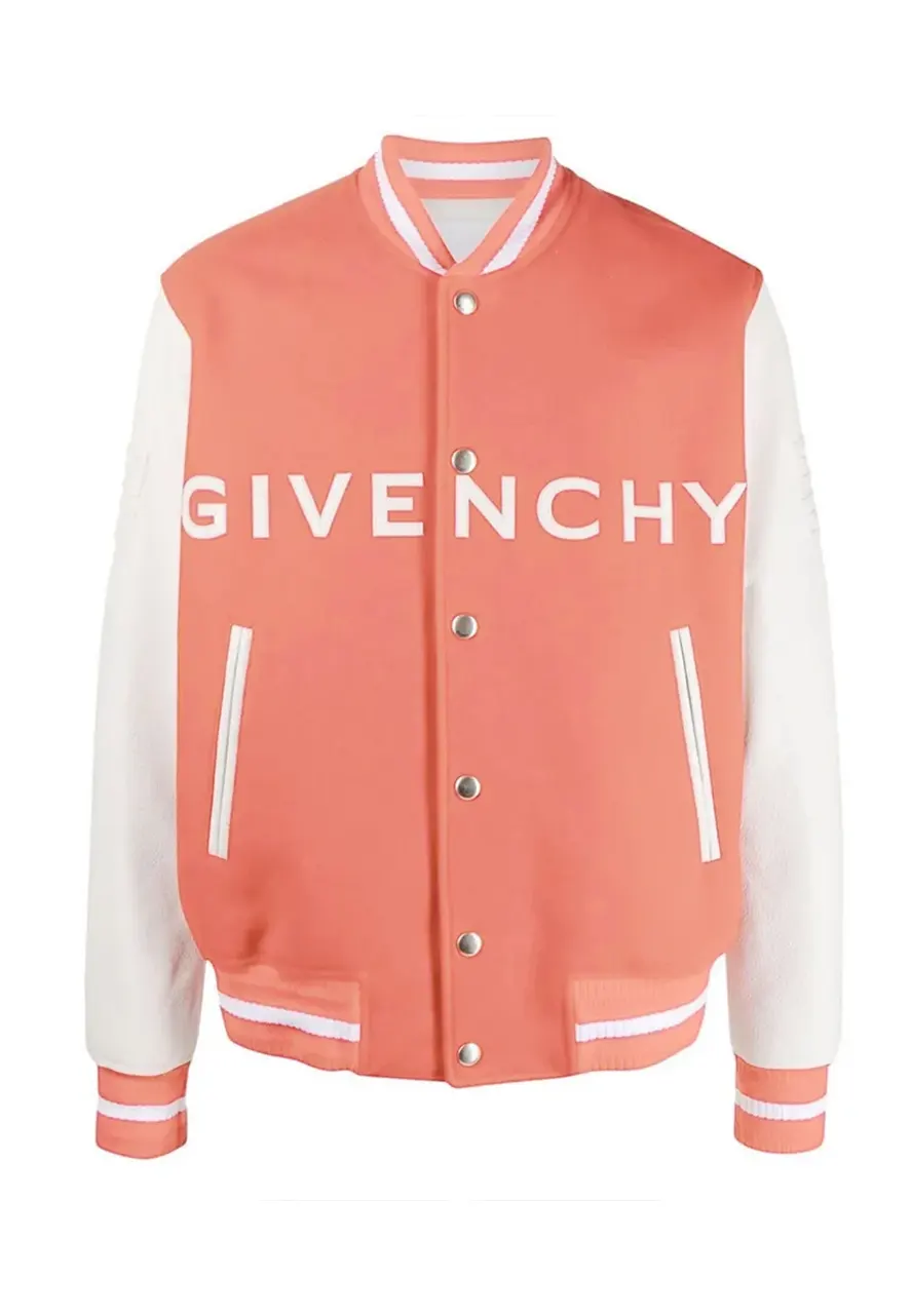 Givenchy Logo Varsity Jacket givenchy coral pink and white varsity jacket
