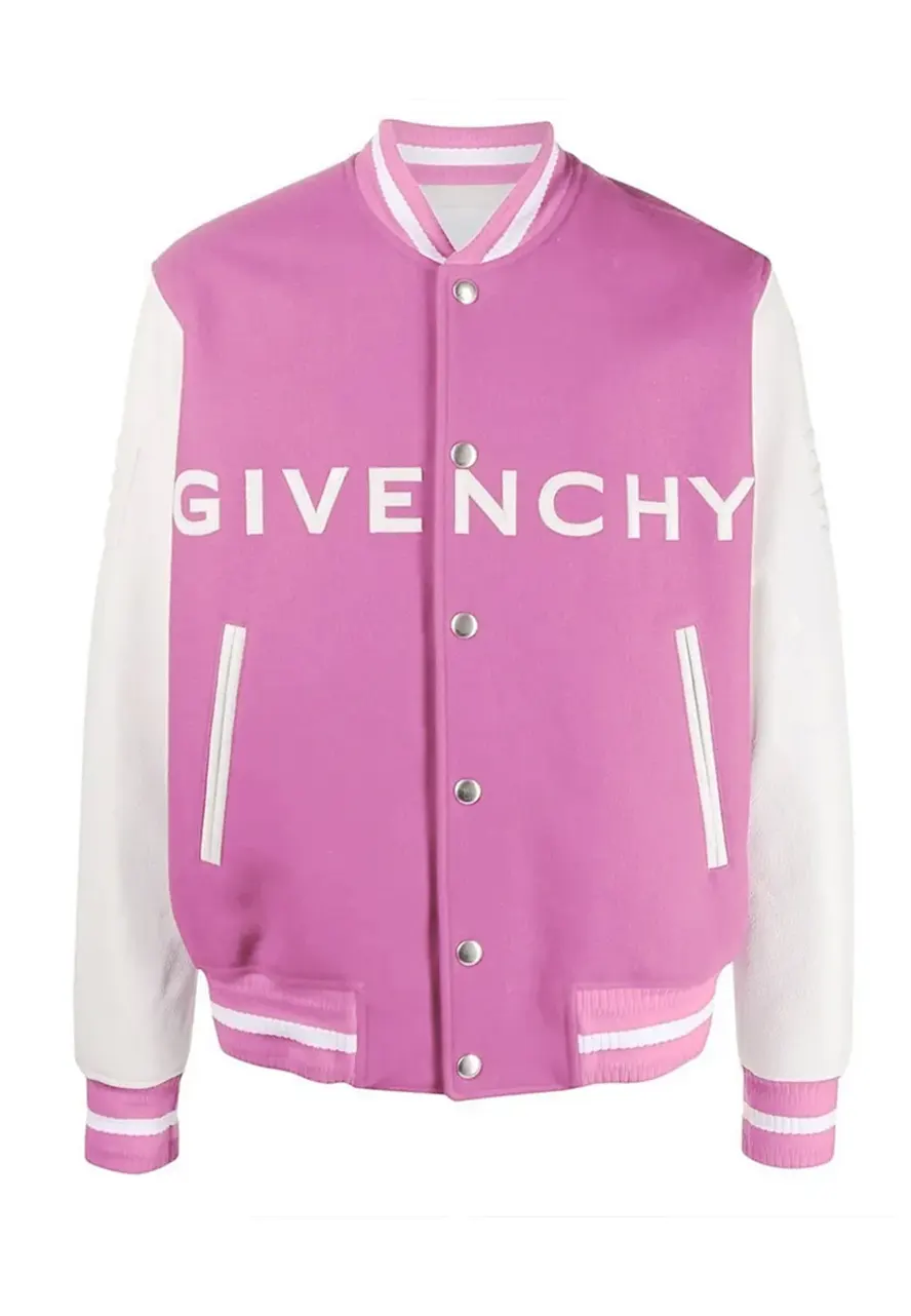 Givenchy Logo Varsity Jacket givenchy pink and white varsity jacket