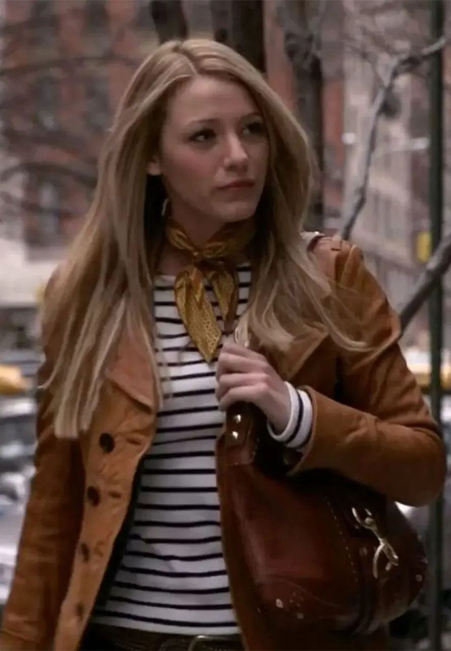 Gossip Girl Serena Van Woodsen Brown Peacoat gossip girl serena brown leather jacket blake lively leather jacket