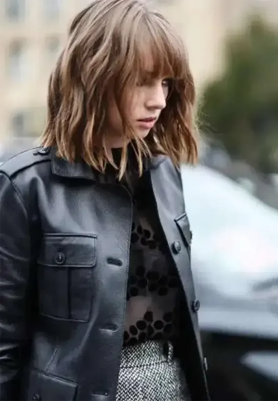 Maya Hawke Stranger Things Mid Length Leather Coat maya hawke black leather coat