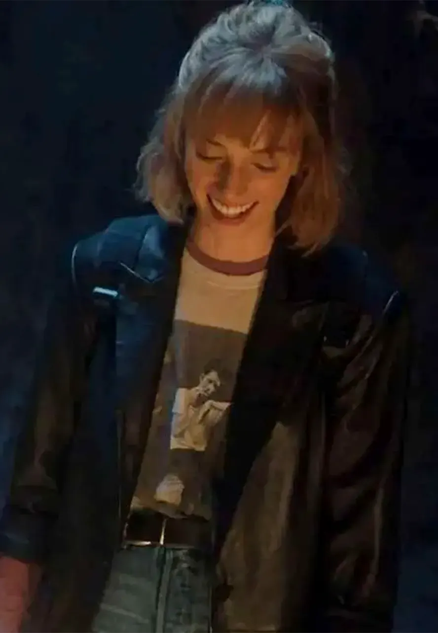 Stranger Things S05 Robin Buckley Black Leather Coat maya hawke leather coat