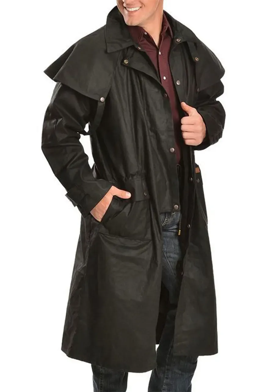 Men's Low Ride Cowboy Black Duster mens low ride cowboy black duster coat