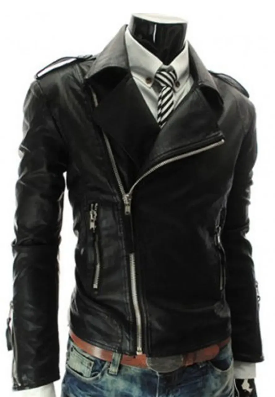 Men's Asymmetrical Zipper Style Slim Fit Jacket mens slim fit black leather jacket
