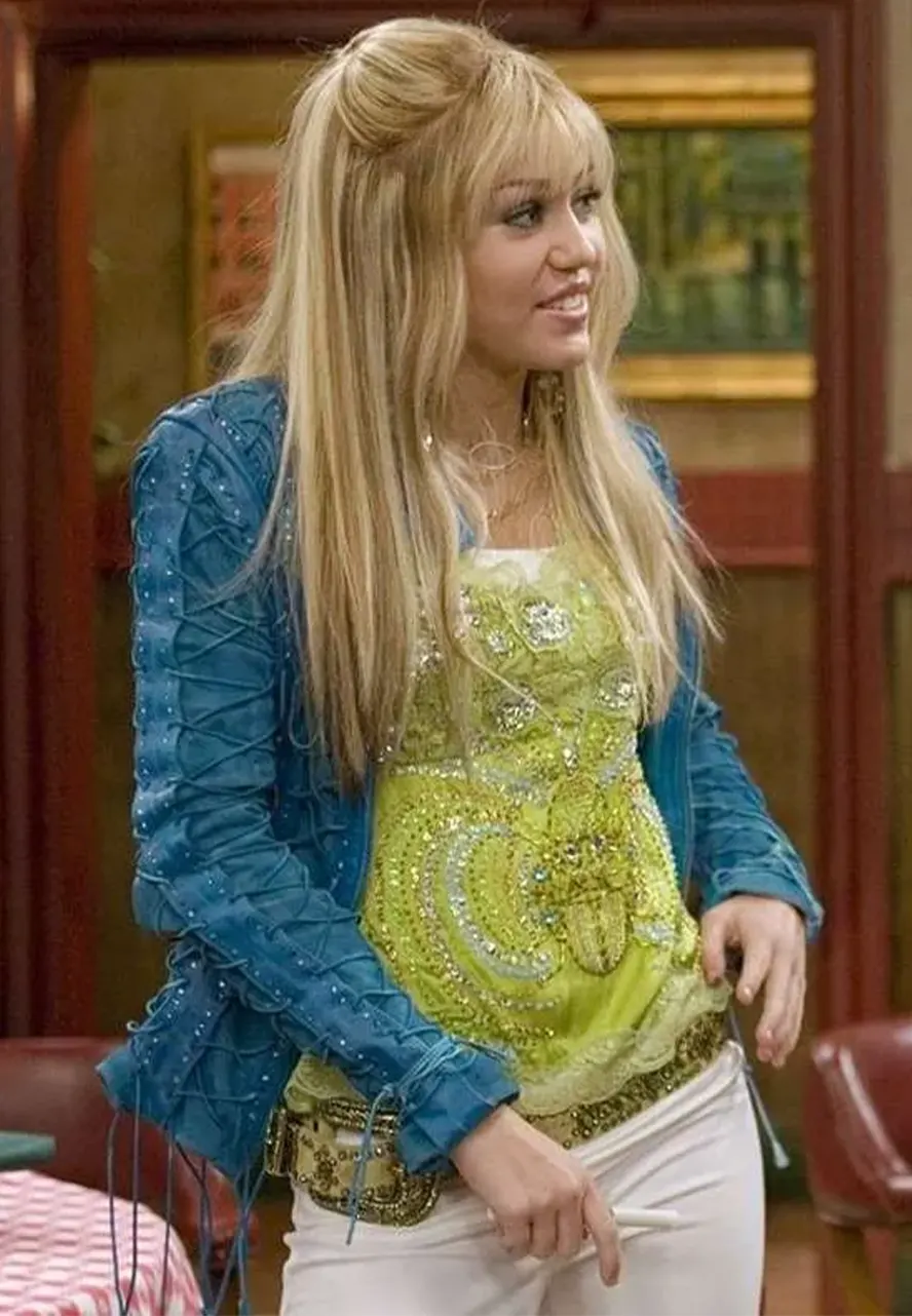 Hannah Montana Blue Leather Jacket miley cyrus leather jacket