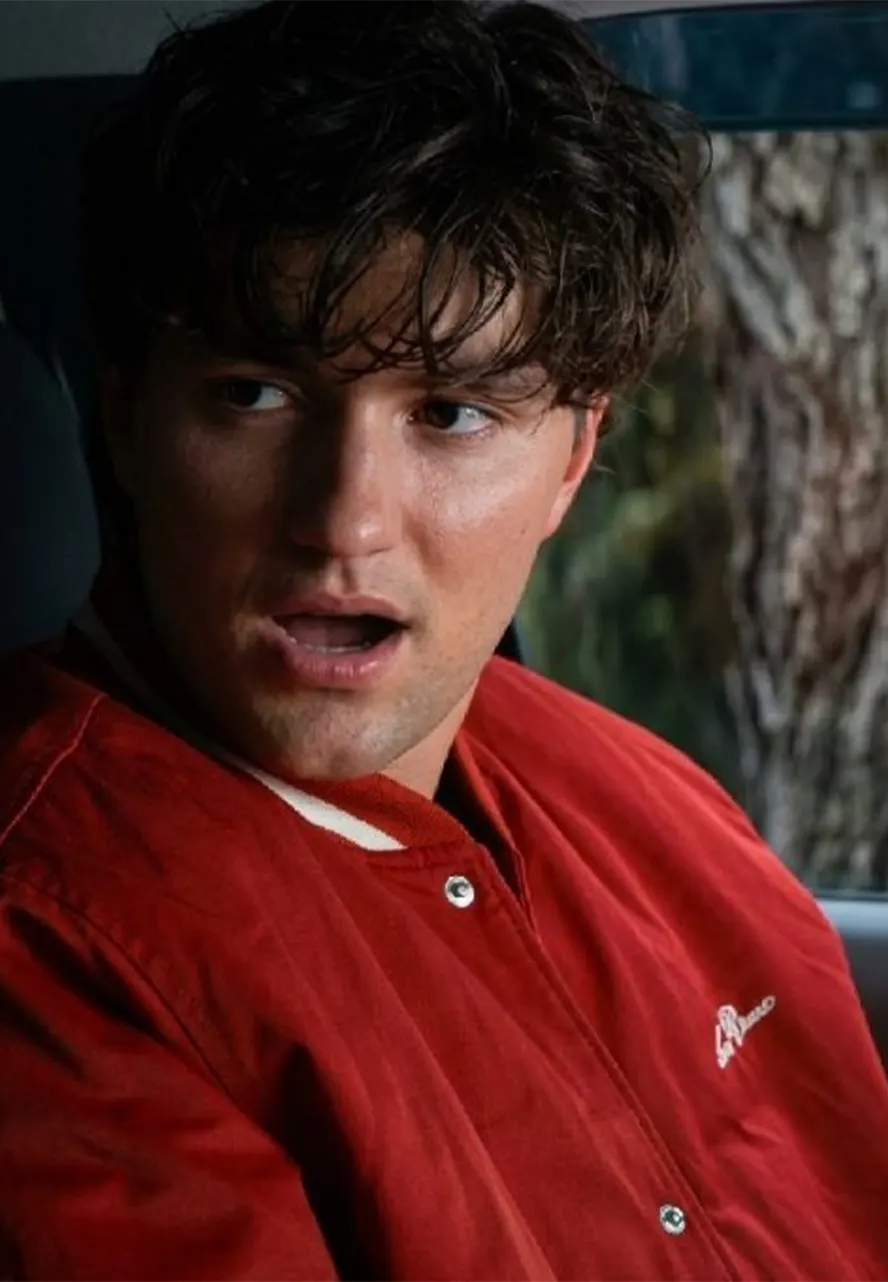 Off Campus S01 Beau Maxwell Red Varsity Jacket off campus beau maxwell red varsity jacket
